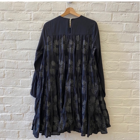 Merlette “Soliman” Black Tiered Mini Dress with Metallic Embroidery. Size S - Picture 3 of 9